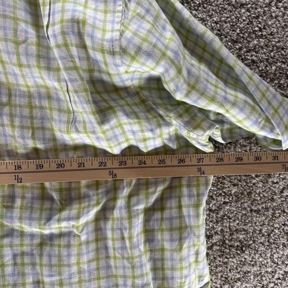 Vineyard Vines Linen Shirt Mens Extra Large Green Blue Plaid‎ Button Up Adult